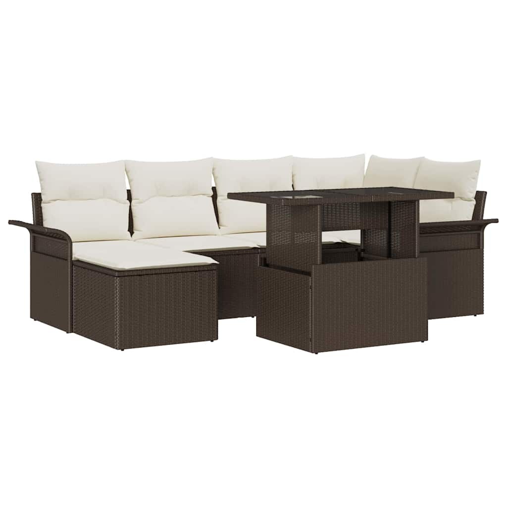 vidaXL Garten-Sofa-Set mit Kissen mit Speicher 7 pcs Braun Poly Rattan Image