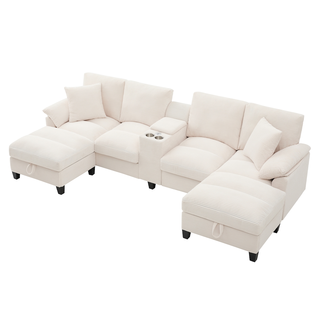 OKWISH U-förmiges Sofa 293x142x93 cm aus Cordstoff mit USB-Anschlüssen und Stauraum – großzügiges Design in Beige Image