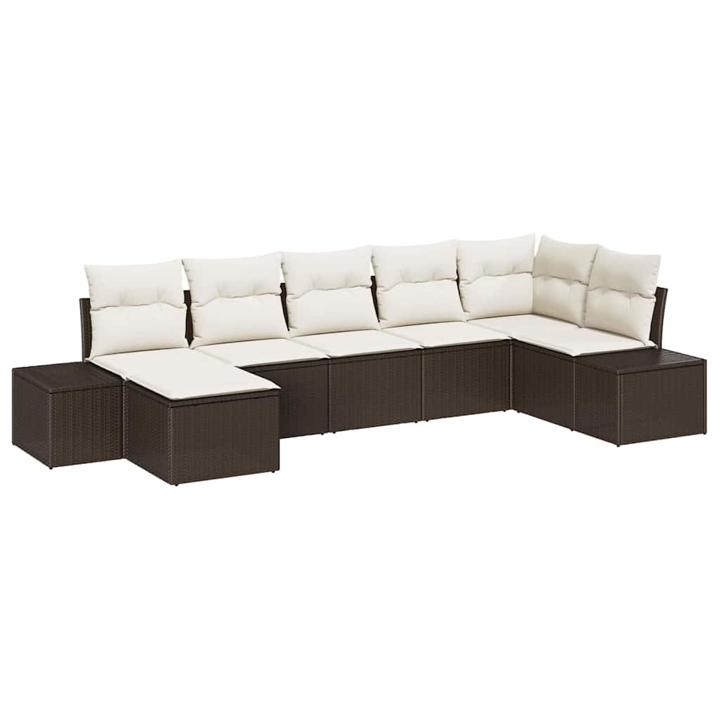 vidaXL Garten-Sofa-Set mit Kissen mit Speicher 7 pcs Braun Poly Rattan Image