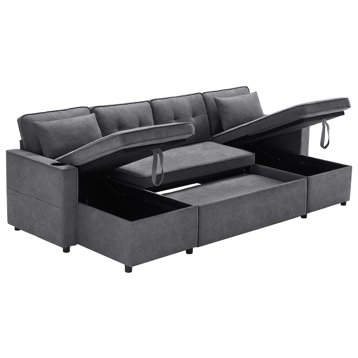 OKWISH Schlafsofa Bettsofa 270x130x86 U-förmig mit Stauraum, multifunktionales Sofa Couch für Wohnzimmer, Baumwolle-Leinen Grau Image
