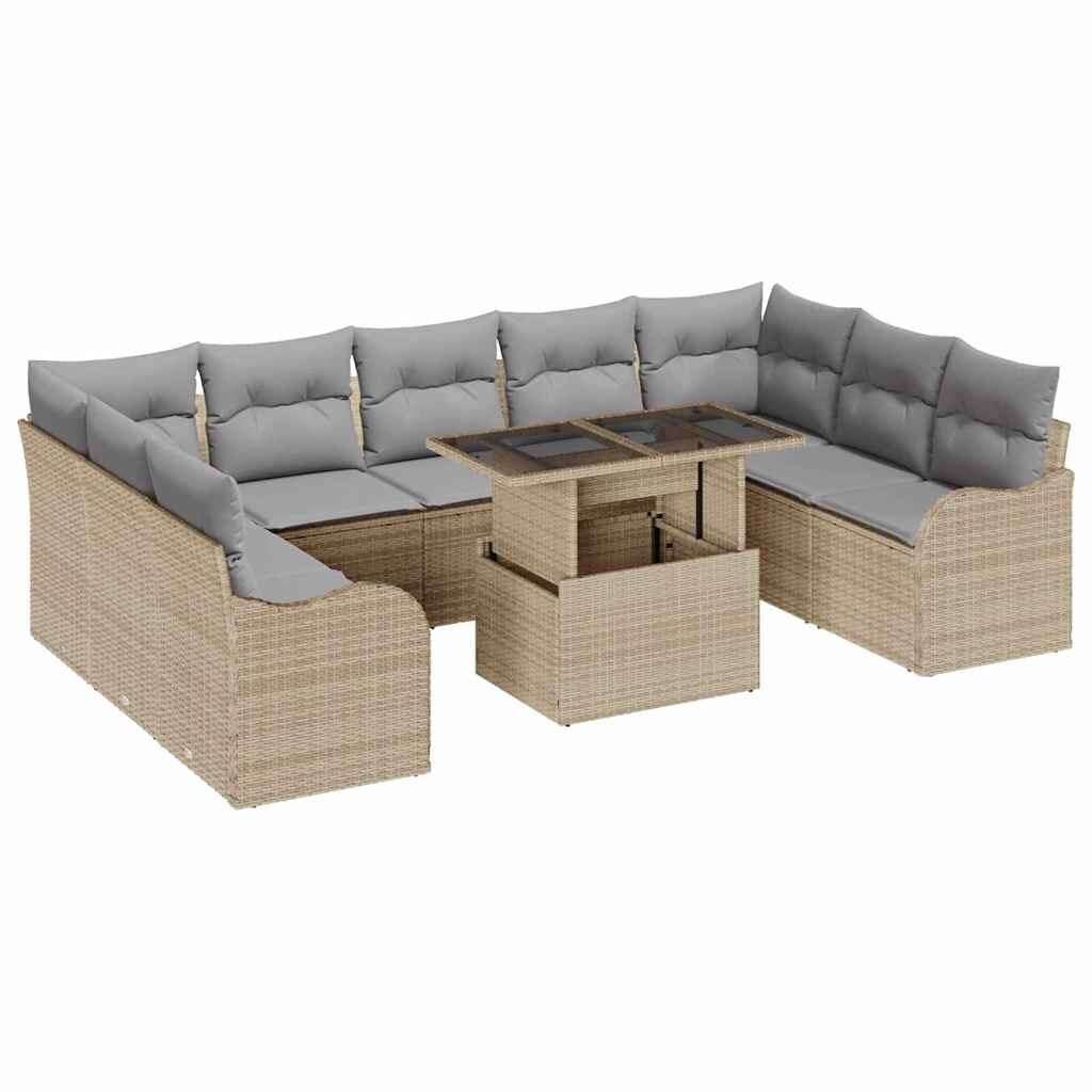 vidaXL Garten-Sofa-Set mit Kissen 10 pcs Beige Poly Rattan Image