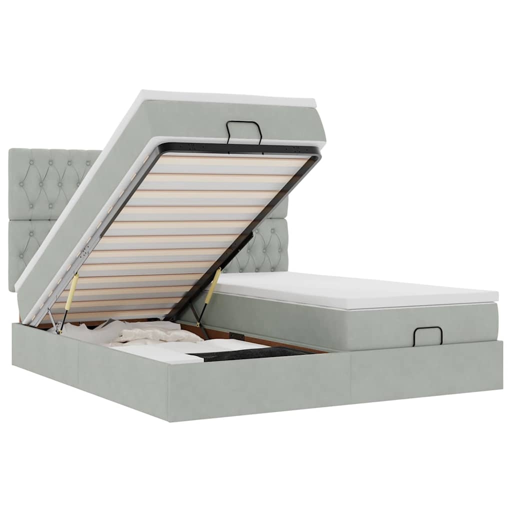 vidaXL Ottoman-Bett mit Matratzen Hellgrau 180x200 cm Samt Image