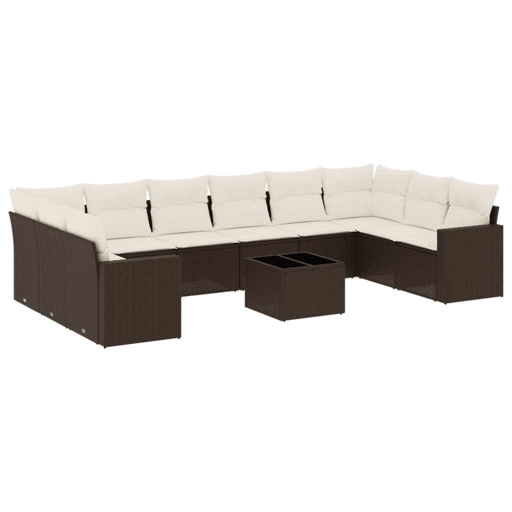 vidaXL 11-tlg. Garten-Sofagarnitur mit Kissen Braun Poly Rattan Image