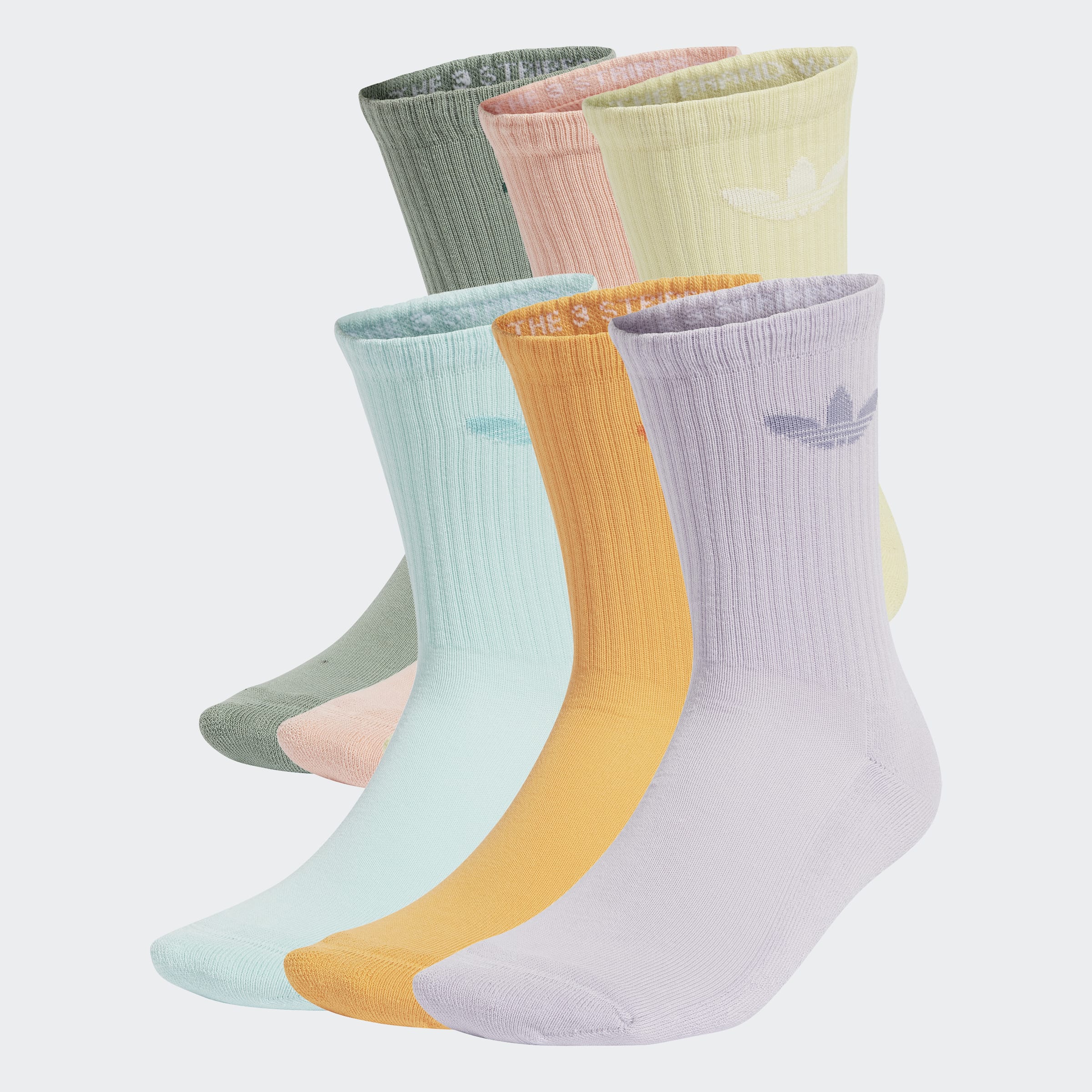 Sportsocken ADIDAS ORIGINALS "TR CREW S 6P", Herren, Gr. S (37/39), bunt (silber grün, glow pink, powder gelb), Obermaterial: 65% Baumwolle, 31% Polyester, 3% Elasthan, 1% sonstige Fasern, Socken Sportsocken, 6 Pack Socken mit Logo
