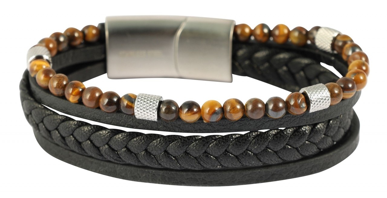 Edelstahlarmband ADELIA´S "Neuheit 2025 - Herren Armband aus Edelstahl" Gr. 23, schwarz braun silber, Armbänder, Damen, 23, Edelstahl, Edelstahlarmband