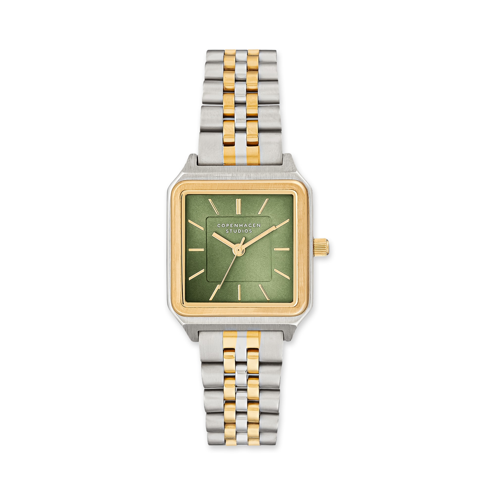 Quarzuhr COPENHAGEN STUDIOS "Vintage Square Watch", silberfarben, goldfarben, grün, Armbanduhren, Damen, Quarzuhr, Armbanduhr, Damenuhr, Edelstahlarmband, analog