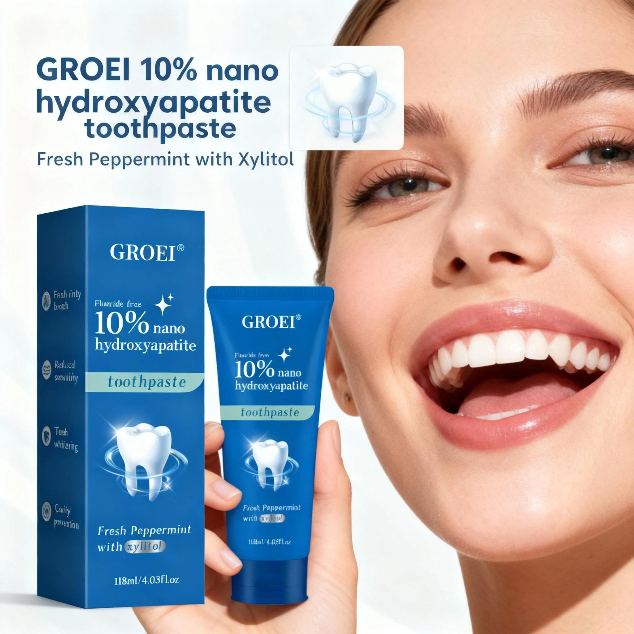 Cavity Prevention Xylitol-Zahnpasta – Erfrischt den Atem, schützt empfindliche Zähne und Emaille. Verbessert die Zahnkraft und Haltbarkeit. Image