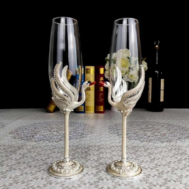 Luxus Original Schwan Champagner Glas Kristall Cocktail Tasse Mit Emaille Design Für Rotwein Bar Hochzeit Geschenk Set Home Bar Dekor Image