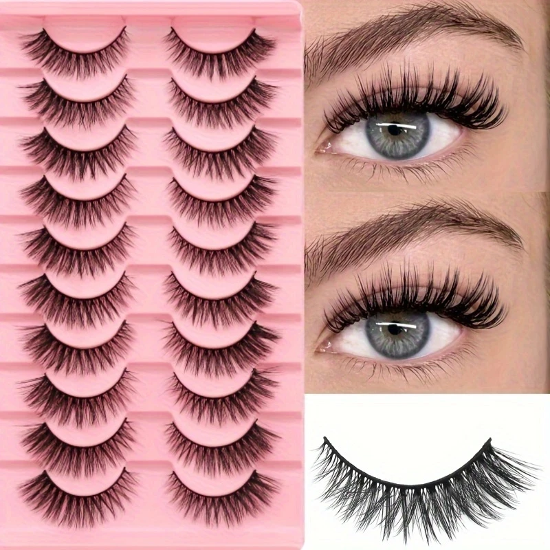 10 Paar zarte falsche Wimpern, flauschige, leichte Wimpern, imitiert Katzenaugenwimpern, natürliche falsche Wimpern im Anime-Stil Image
