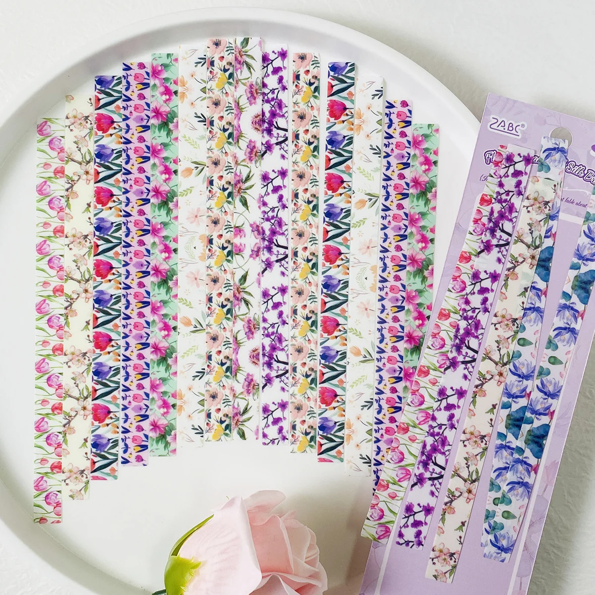 20 Stück florale PET-Aufkleber mit langen Streifen für Scrapbooking, Junk-Journal, DIY-Dekorationen, Kartenherstellung, DIY-Notizbücher, Aufkleber Image