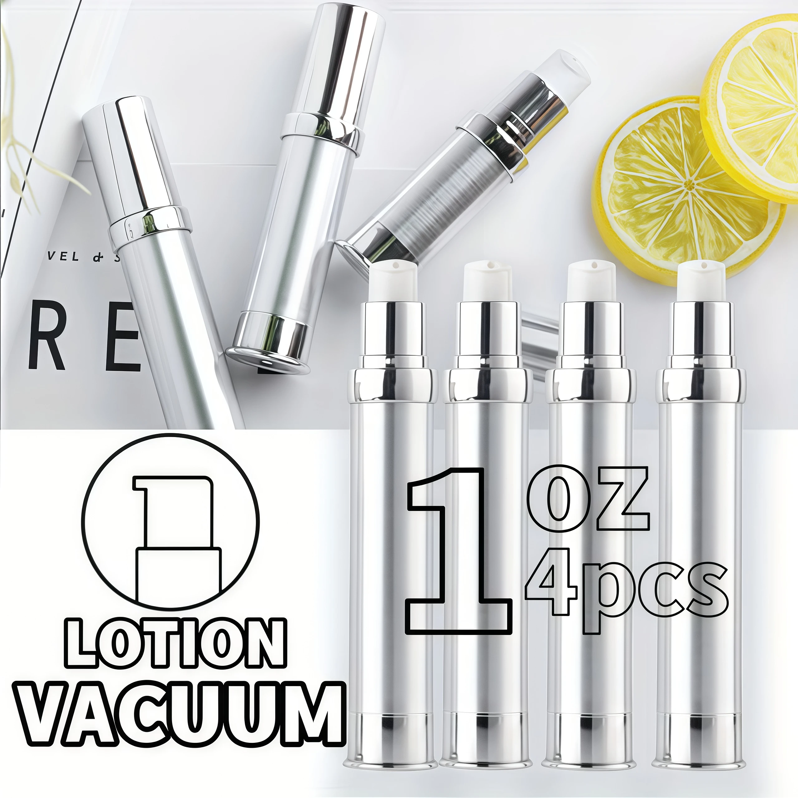 30 ml/1 Unzen Vakuumflasche, Airless-Pumpspender, nachfüllbar, Make-up-Behälter in Reisegröße für kosmetische Lotion, Creme, Feuchtigkeitscreme, 4 Stück Image