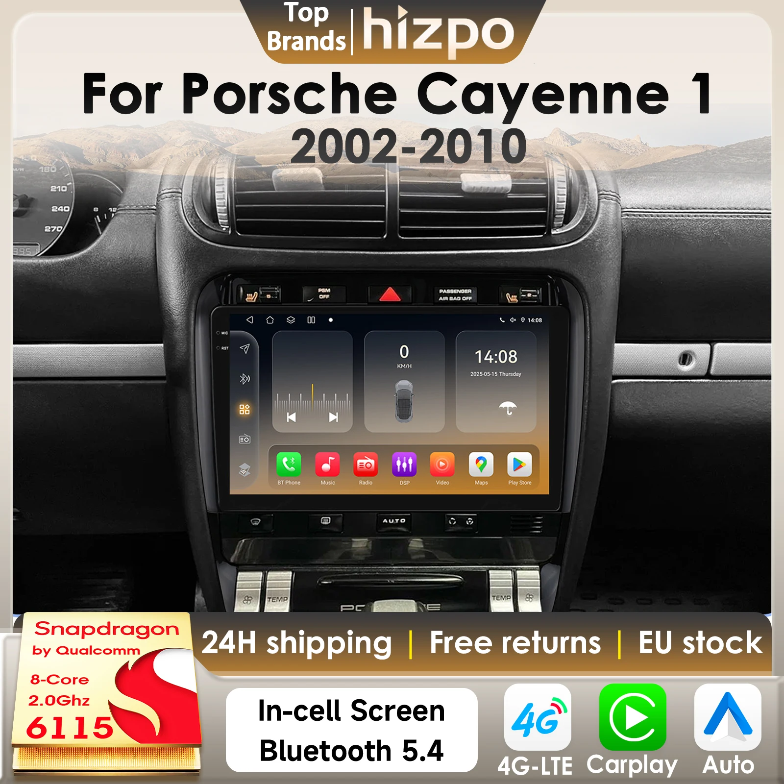 Hizpo 8Core 2Din Android 14 Autoradio Für Porsche Cayenne 1 9PA 2002-2010 Auto Multimedia GPS 4G Carplay 360Cam Von Snapdragon6115 Image