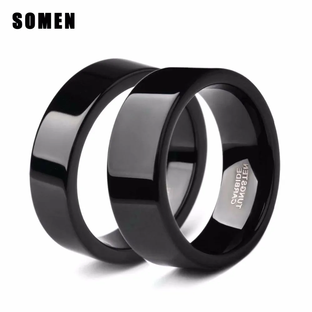Somen 6mm 8mm Anello nero Fede nuziale in carburo di tungsteno Anello di fidanzamento piatto lucido per uomo Donna Gioielli Bague Homme per amante