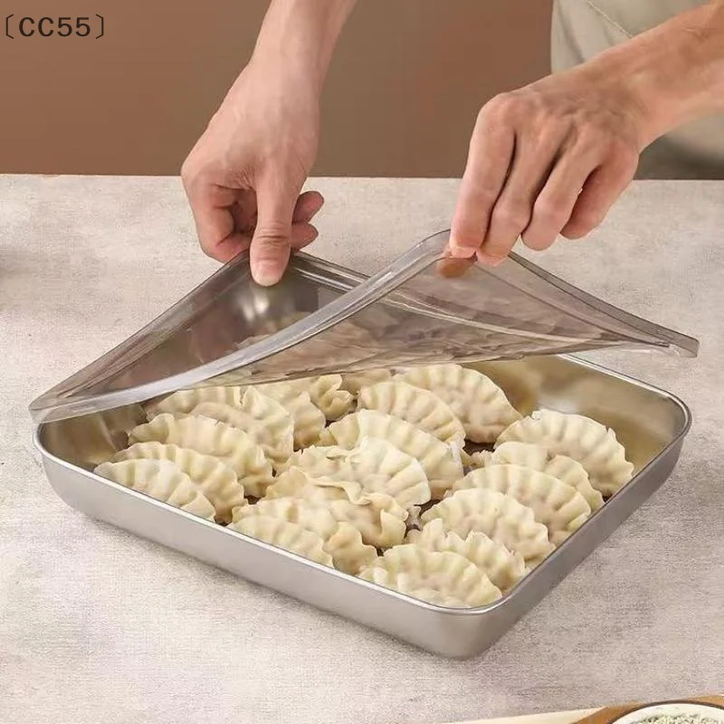 ieniaCC55 ParqueKüchen-Aufbewahrungsbox, Kühlschrank-Organizer, Lebensmittelbehälter aus Edelstahl, Tablett für Knödel, Obst, Gemüse, Fleisch, Kuchen Image