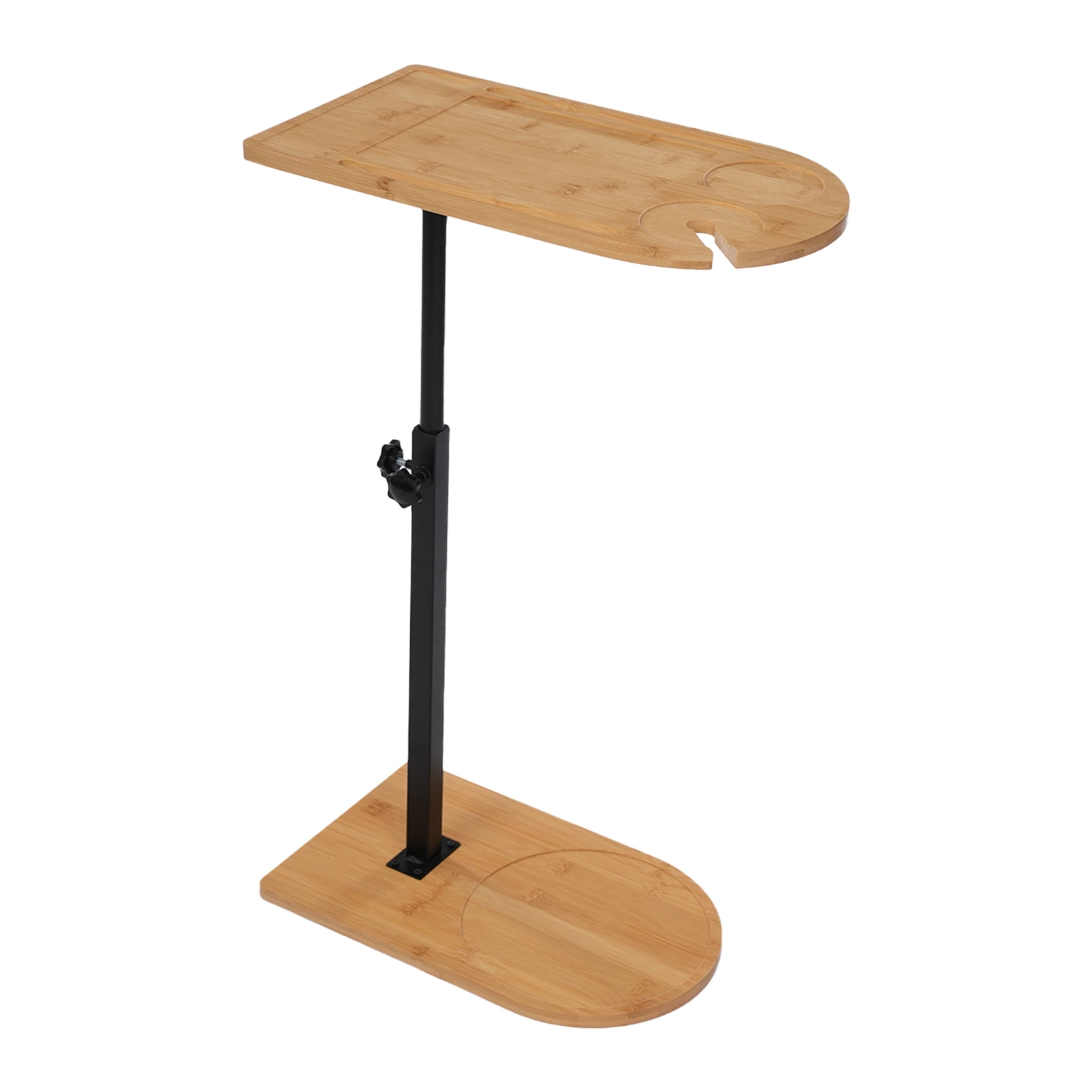 C-förmiger Beistelltisch aus Bambus, höhenverstellbar, 360° verstellbar ° Drehbarer Sofatisch mit stabilem Sockel für das Bad im Wohnzimmer, im Balkon