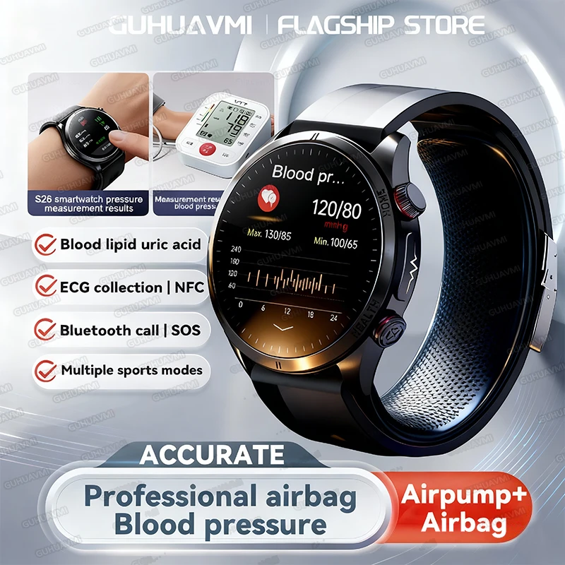 Neue professionelle Luftpumpe Airbag Blutdruck Smart Health Watch 1,43 Zoll AMOLED Harnsäure Lipid HD Anruf Smartwatches für Männer Image