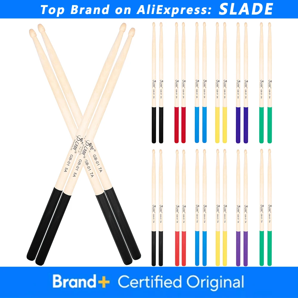 SLADE 5A 7A Drumsticks Ahorn rutschfeste Drumsticks Gummigriff Bunte Drumsticks Percussion Instrument Teile & Zubehör Image