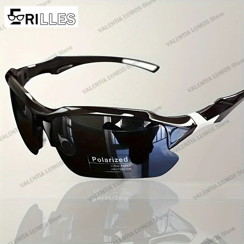Polarisierte Sport-Sonnenbrille, halbrandlose, winddichte Schutzbrille zum Angeln, Radfahren, UV400-Schutz, Unisex-Outdoor-Brille Image