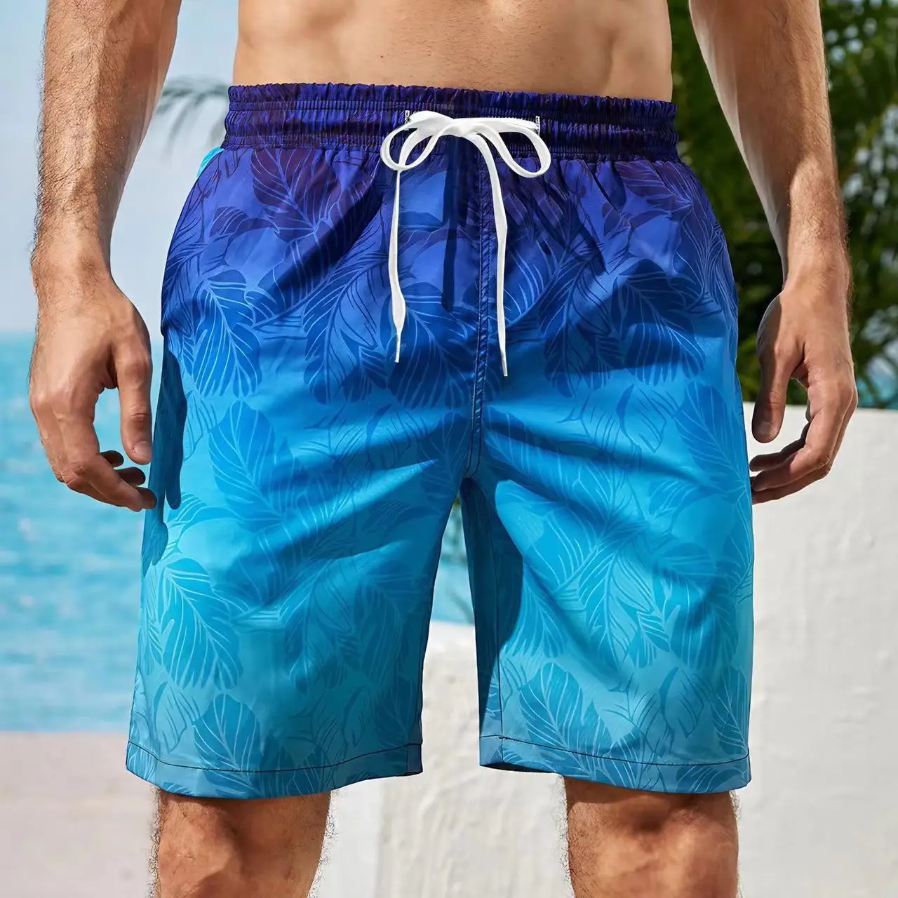 Strandshorts mit Farbverlaufsgrafik für Herren, bunte 3D-gedruckte Boardshorts, Sommer, lässig, Urlaub, kurze Hosen, lockere Surf-Badehose Image