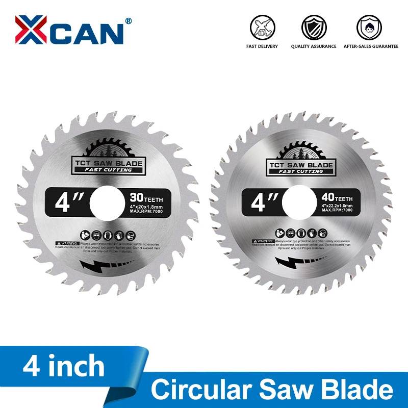 XCAN 1/2 Stück 4 Zoll TCT Kreissägeblatt 100 mm Hartmetall-Sägeblatt 30 Zähne 40 Zähne Hartmetallspitze Holzbearbeitungs-Trennscheibe für Holz Image