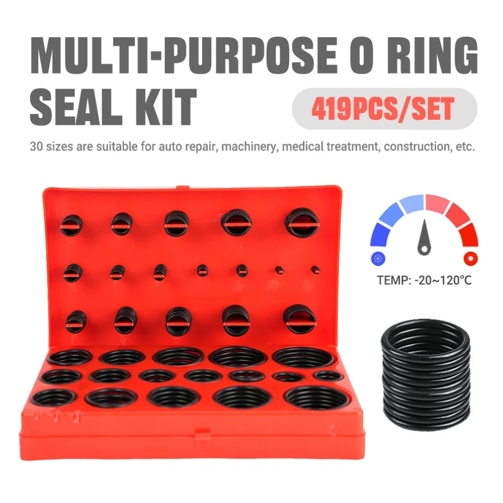 NBR-O-Ring, ölbeständige Dichtungen, hochwertiges Kit, 419 Stück, 32 Größen, für die Reparatur von Automobilmaschinen, medizinische Bauindustrie Image
