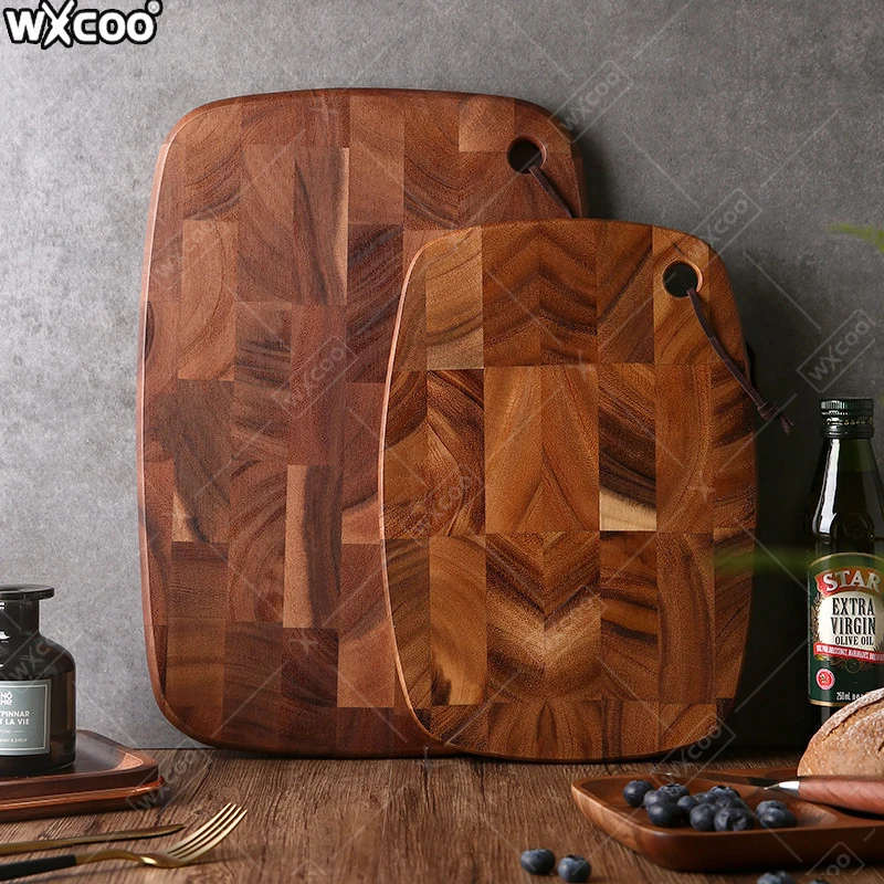 Großes Schneidebrett, verdicktes Schneidebrett aus Akazienholz, doppelseitiges Schachbrett, Küchen-Schneidebrett zum Schneiden von Obst und Fleisch Image