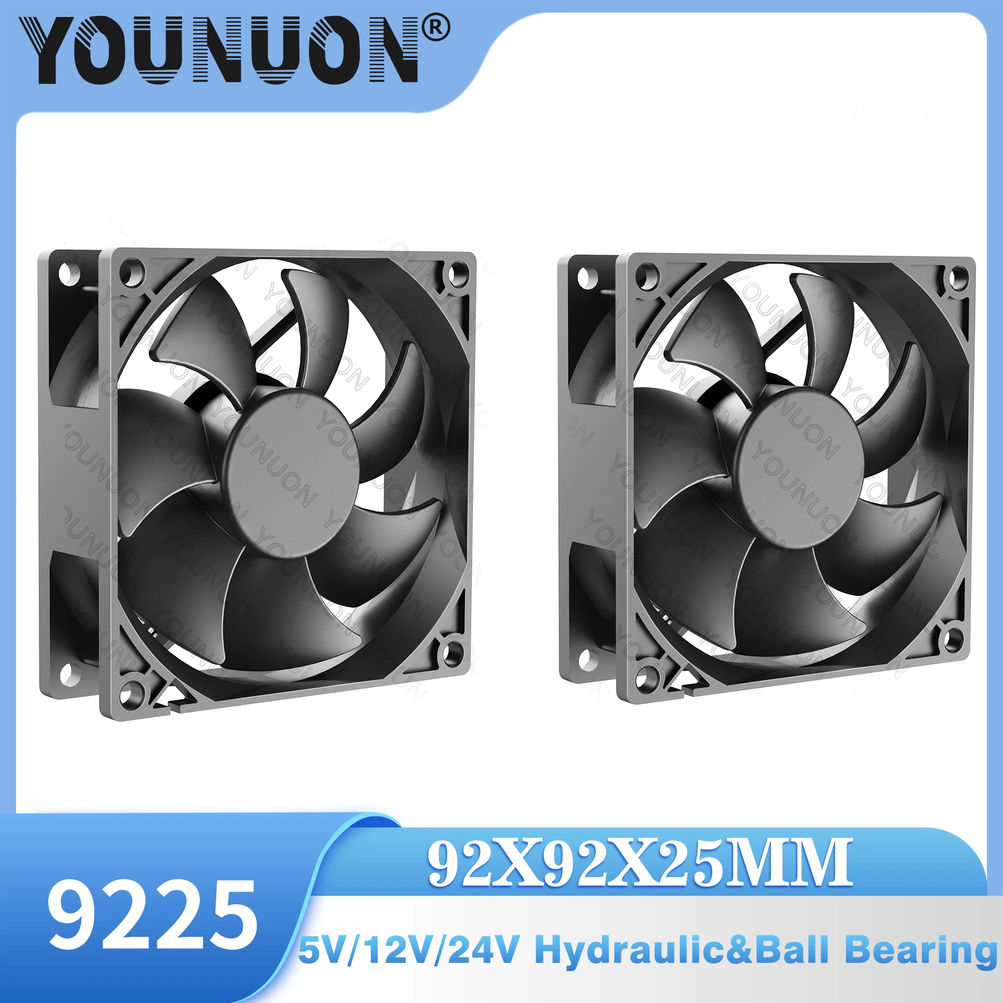 YOUNUON DC 5V/12V/24V 92x92x25mm Bürstenlosen Lüfter 2Pin USB 3PIN 9225 Hydraulische Und Dual Kugellager Für Computer Fan Image