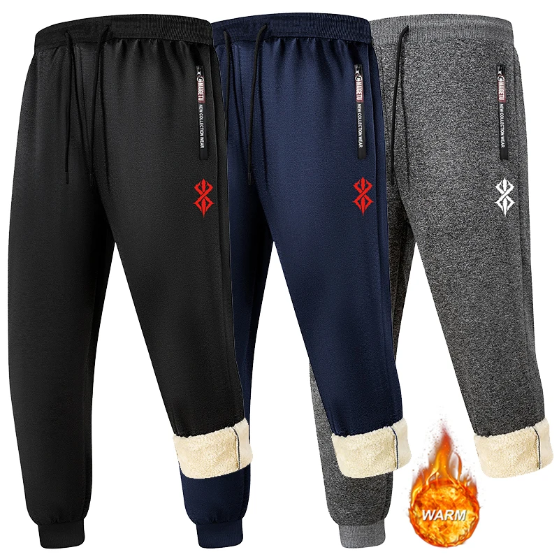 Thermo-Plüsch-Jogginghose mit Grafikdruck für Herren, Winter-Jogginghose mit Sherpa-Fleece-Futter und Reißverschlusstaschen, lässige, gemütliche Hose Image