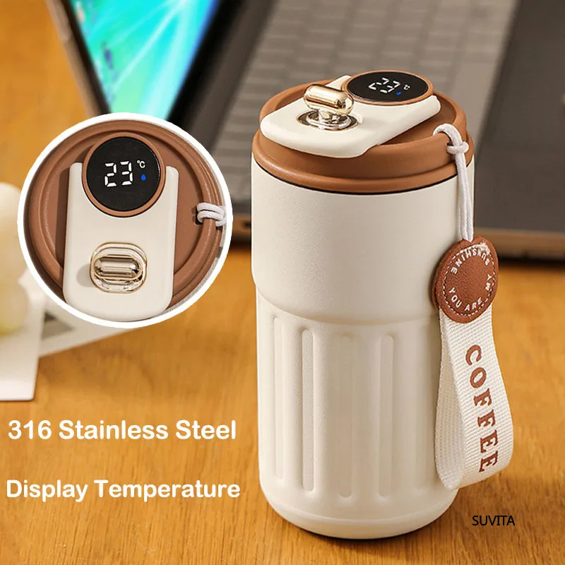 450 ml Thermos Wasser Flasche Smart Display Temperatur Edelstahl Vakuum Kaffee Tasse Halten Kälte und Wärme Reise Thermo Becher Image