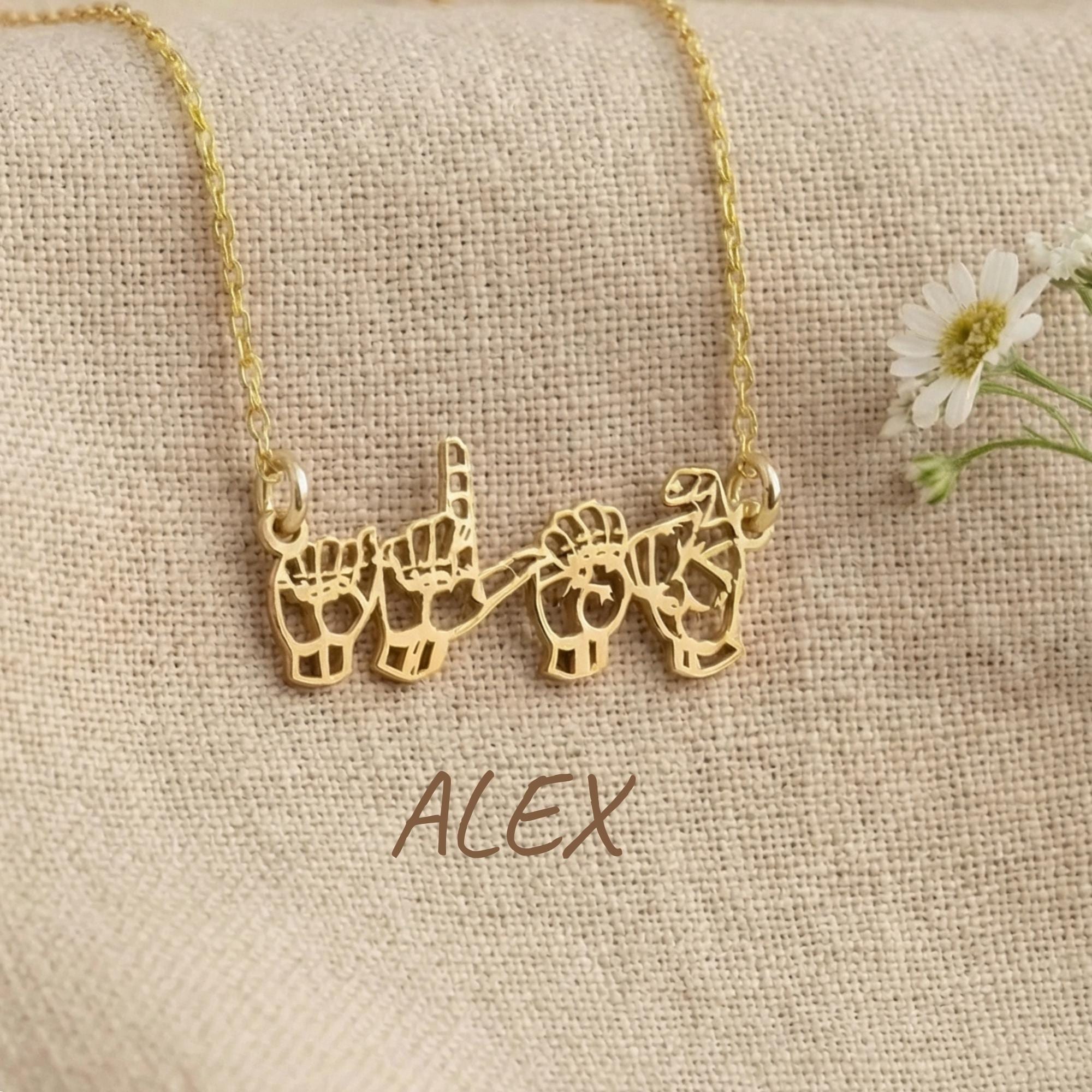 "Collana con nome ASL personalizzato, ciondolo con la lingua dei segni \"Ti amo\", regalo per mamma sorda, gioielli con messaggio nascosto personalizzato"