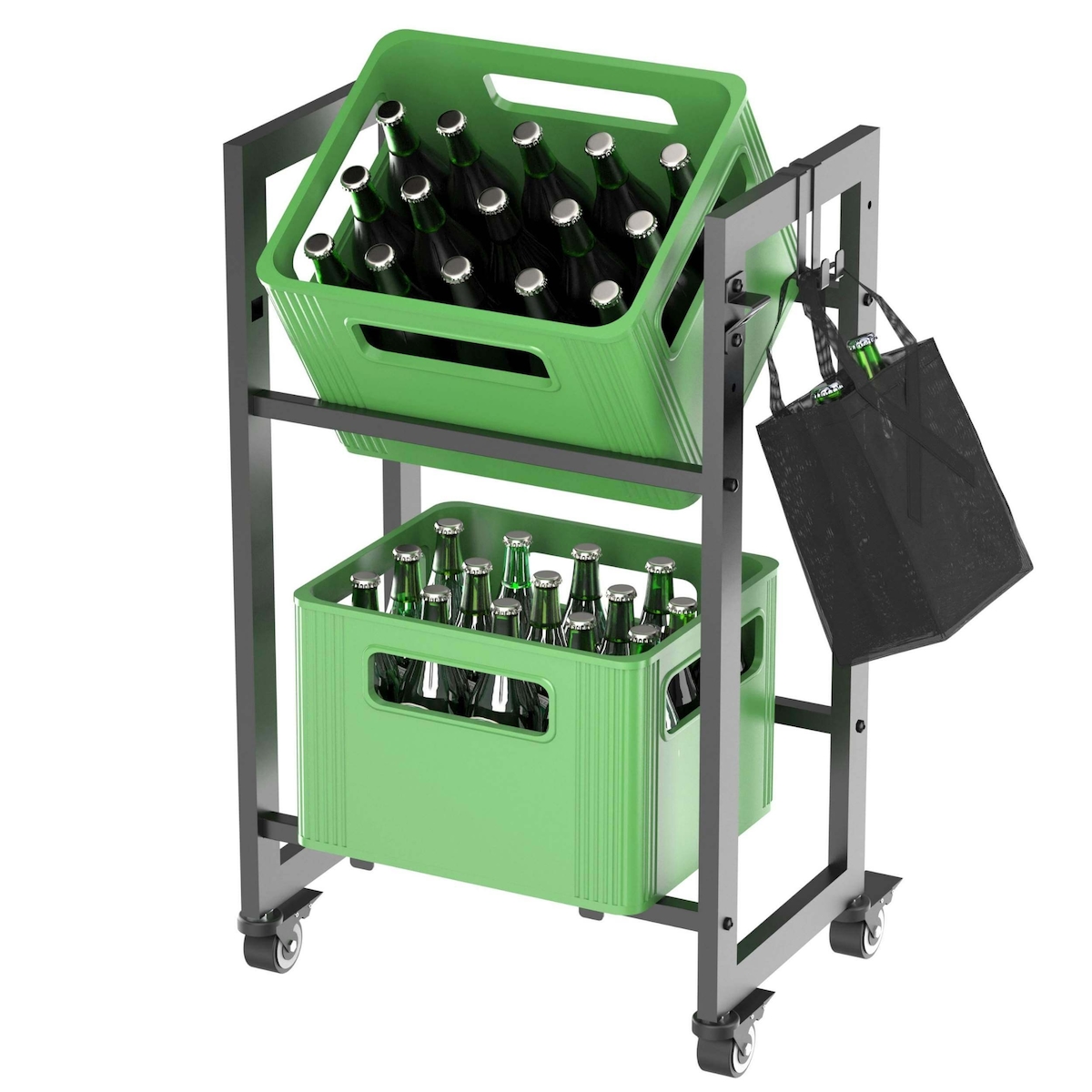 DanDiBo Getränkekistenregal 4 Kisten mit Gitter Haken Rollen Metall Schwarz 96650 Getränkeregal Kistenregal Getränke Regal Image