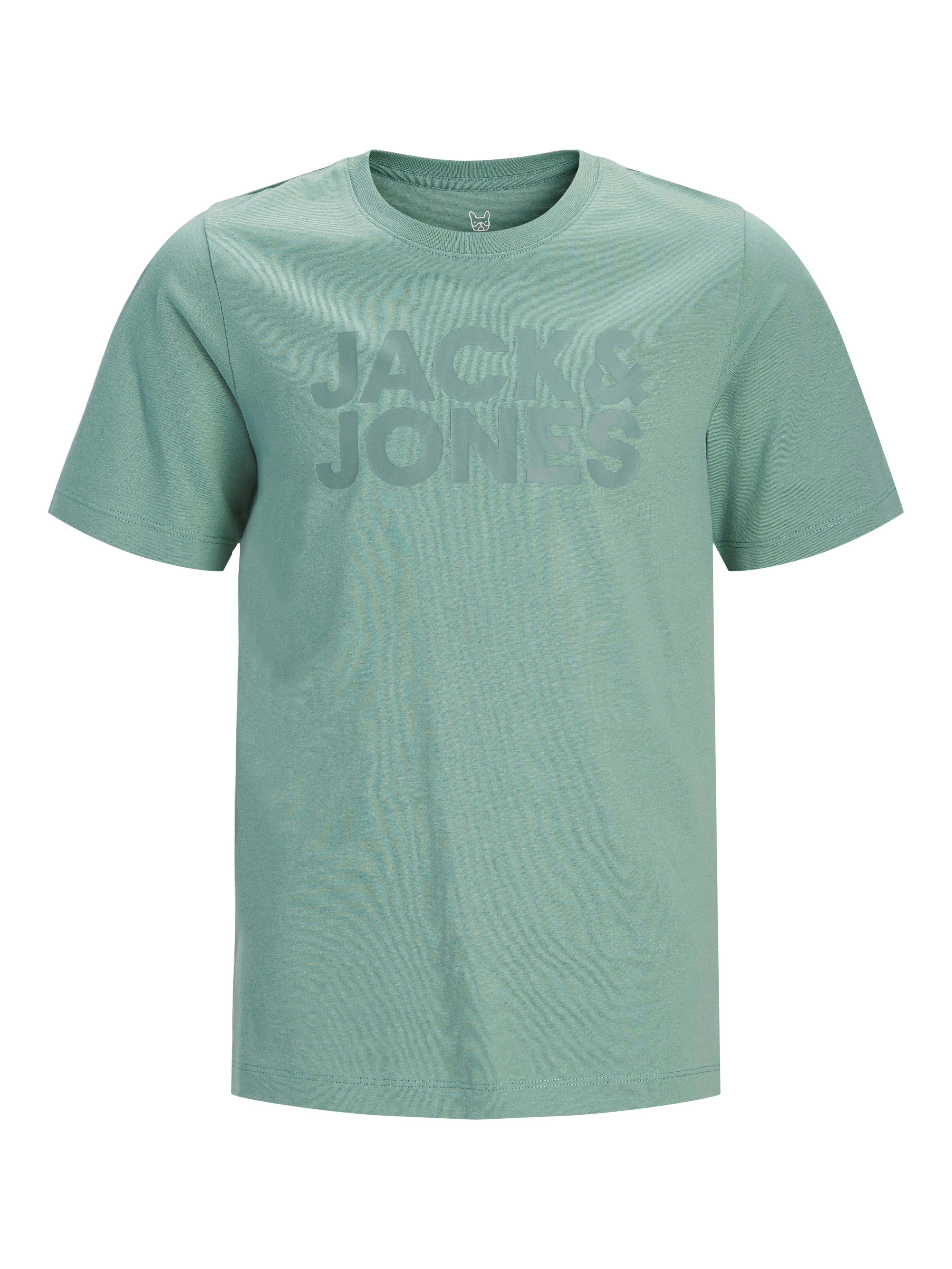 Rundhalsshirt JACK & JONES JUNIOR "JJECORP stylisch, atmungsaktiv, pflegeleicht", Jungen, Gr. 152, mineral blau print:big tonal, Jersey, Obermaterial: 100% Baumwolle, bedruckt, regular fit normal, Rundhals, Shirts Rundhalsshirt, bedruckt, casual,...