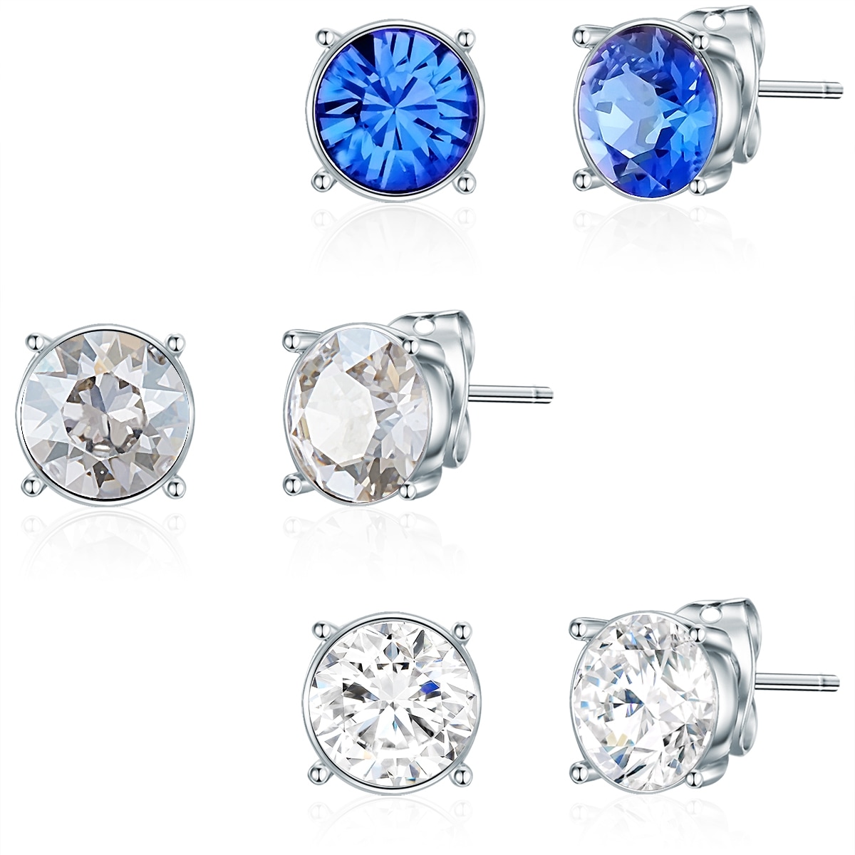 Paar Ohrstecker LULU & JANE "Set: AV113", silber, weiß, Ohrringe, Damen, 7,3,mit Steinen, verziert mit Kristallen von Swarovski