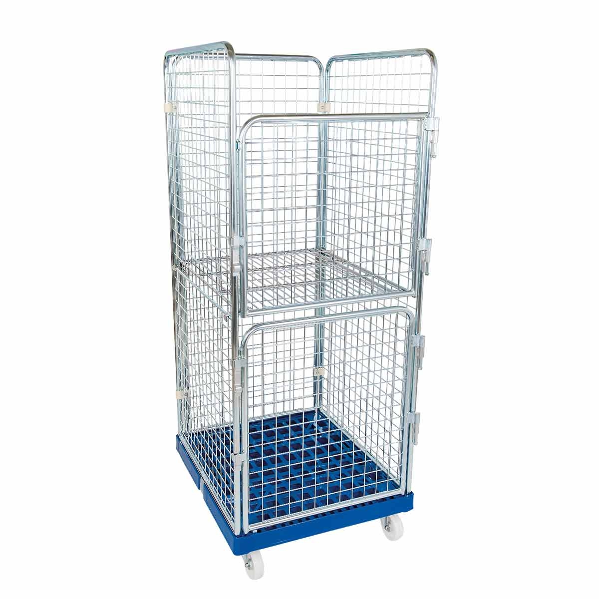 Oswald Transportgeräte Sammelrollbehälter mit Zwischenboden, 4-seitig, Nutzhöhe 1.585 mm, Rollplatte aus Kunststoff, 724 x 815 x 1.800 mm, 500 kg, Lichtblau Image