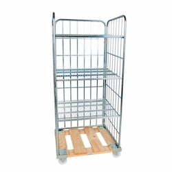 Oswald Transportgeräte Rollregal 3-seitig, 3 Zwischenböden, Nutzhöhe 1.600 mm, Rollplatte aus Holz, 815 x 724 x 1.790 mm, 500 kg Image