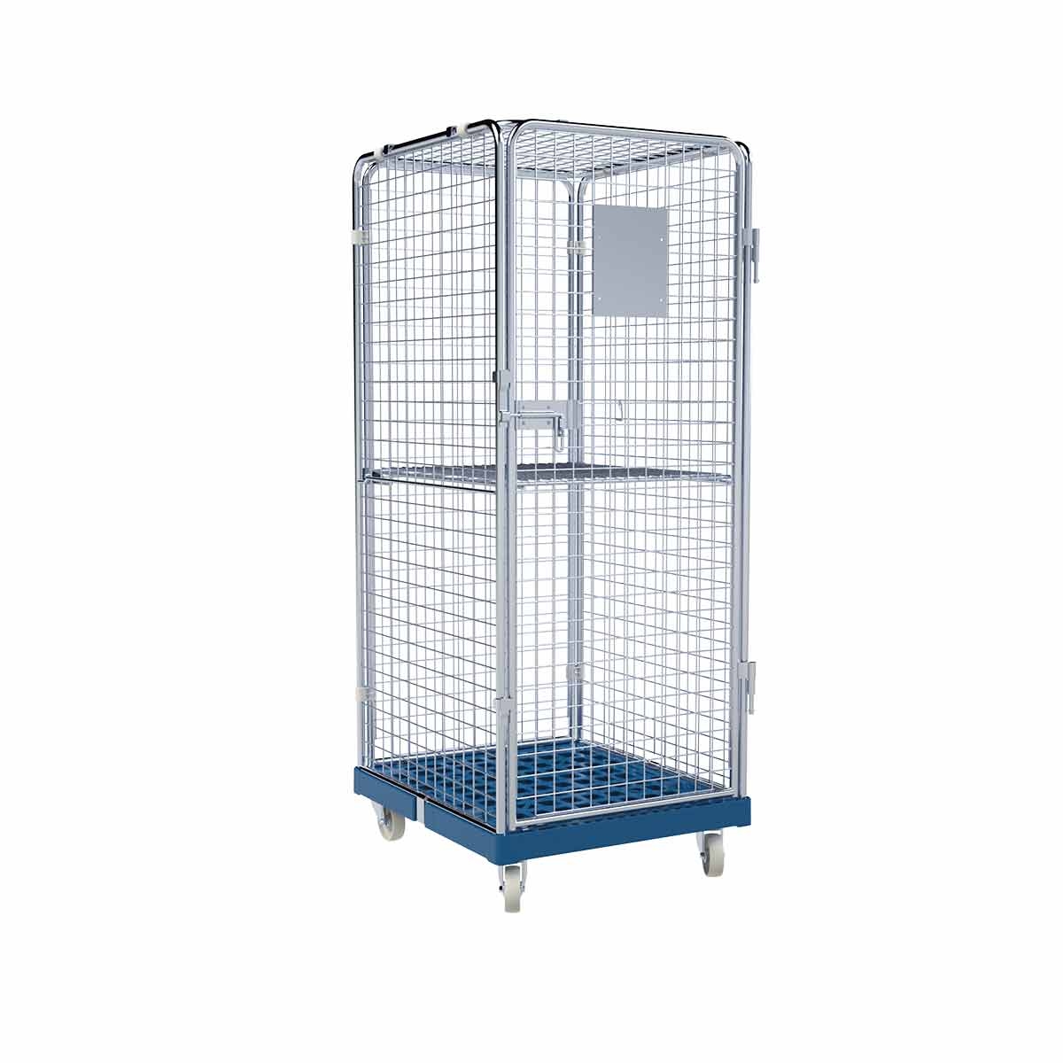 Oswald Transportgeräte Rollbehälter Zwischenboden klappbar, 5-seitig, Diebstahlschutz, Rollplatte aus Kunststoff, 724 x 815 x 1.810 mm, 500 kg, Nutzhöhe 1.585 mm, Enzianblau Image