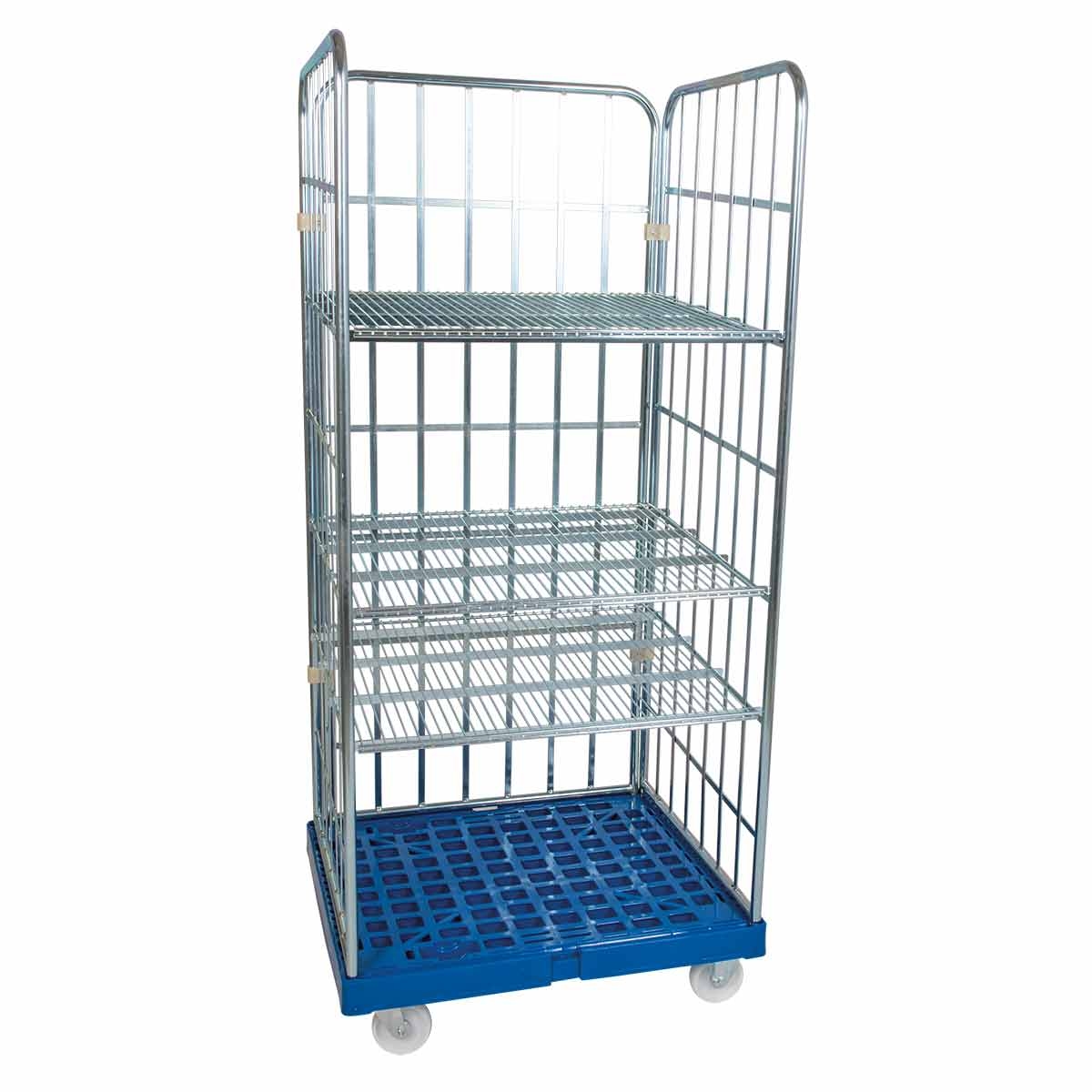 Oswald Transportgeräte Rollregal 3-seitig, 3 Zwischenböden 20° Neigung, Nutzhöhe 1.600 mm, Rollplatte aus Kunststoff, 815 x 724 x 1.790 mm, 500 kg, Recycling Schwarz Image