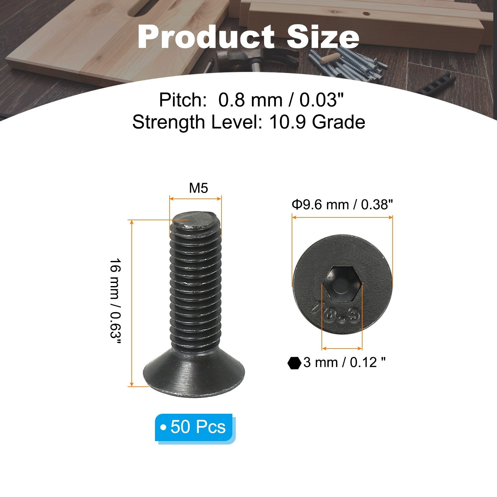 50 Pcs M2 x 5 mm Flat Countersunk Head Socket Cap Machine Screws Full Thread