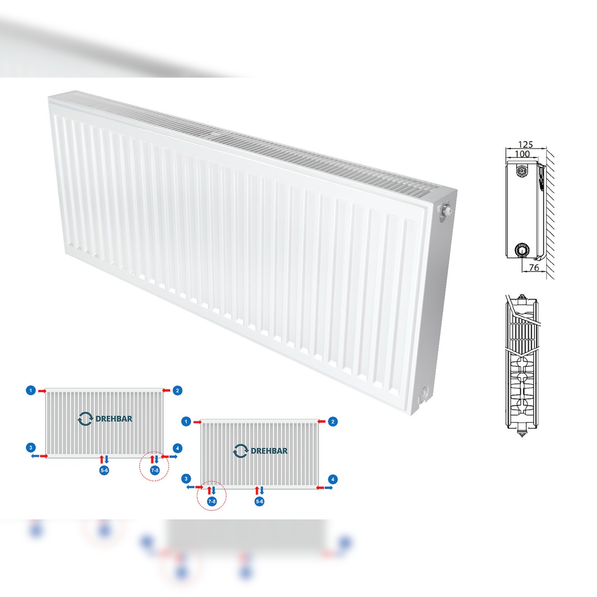 Belrad Typ 22 Universalheizkörper Ventilheizkörper Mittelanschluss mit 8 Anschlüssen 400 x 2000 (HxB)-2490W Image
