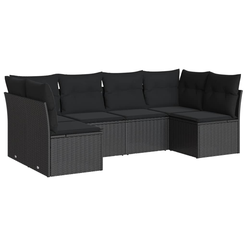 vidaXL 6-tlg. Garten-Sofagarnitur mit Kissen Schwarz Poly Rattan Image