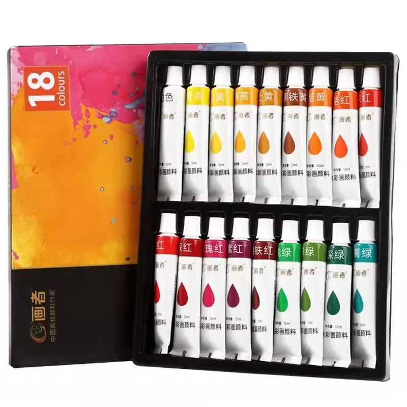 Aquarellfarben-Set, 18 lebendige Farben, 12 ml/0,41 Floz, leicht aufzuhören, perfekt zum Schreiben, Malen, Dekoration, ideal für Künstler Image