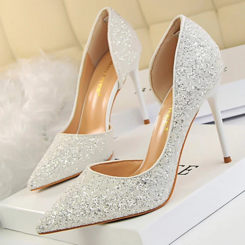 BIGTREE Schuhe Champagne Frauen Pumpen Pailletten Hochzeit Schuhe Stiletto High Heels Frauen Schuhe Luxus Partei Schuhe Pumpen Plus Größe 43
