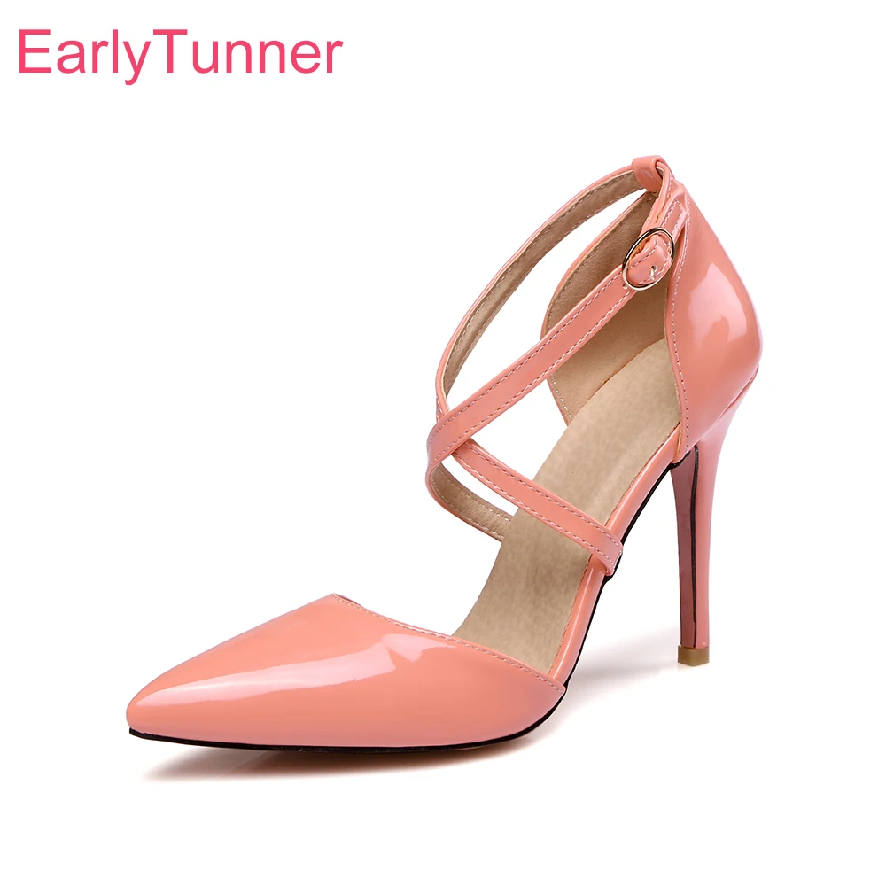 2025 neue Sommer Glamour Rosa Weiß Frauen Sandalen Spitz Hohe Stiletto Ferse Dame Schuhe Plus Große Kleine Größe 31 43 45 47