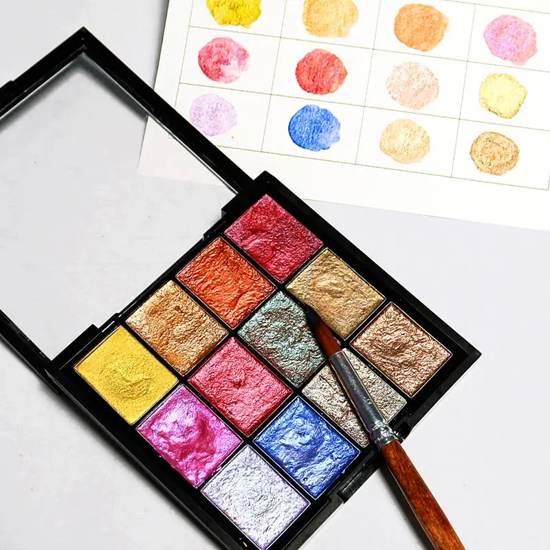 12-farbiges perlmuttfarbenes festes Aquarellfarben-Set, lebendige Farben zum Malen, Comic, Heimwerken, Porträts für Künstler und Malliebhaber Image