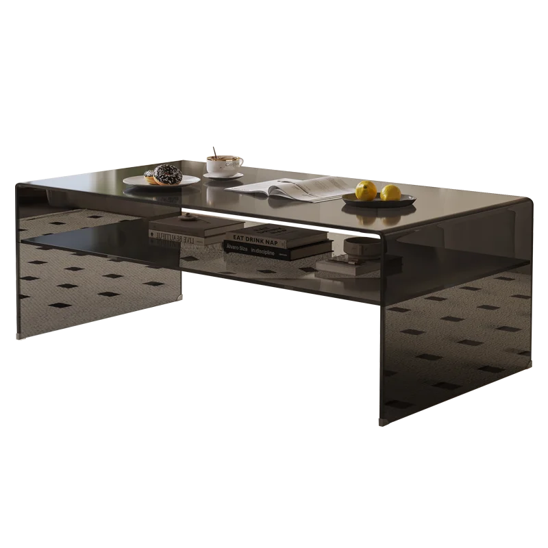 Rechteckiger Teetisch aus Glas, Wohnzimmer, Sofa, Couchtisch, Kombination, TV-Schrank, einfacher moderner Tisch, kleine Wohnung, Aufbewahrung, einfach Image