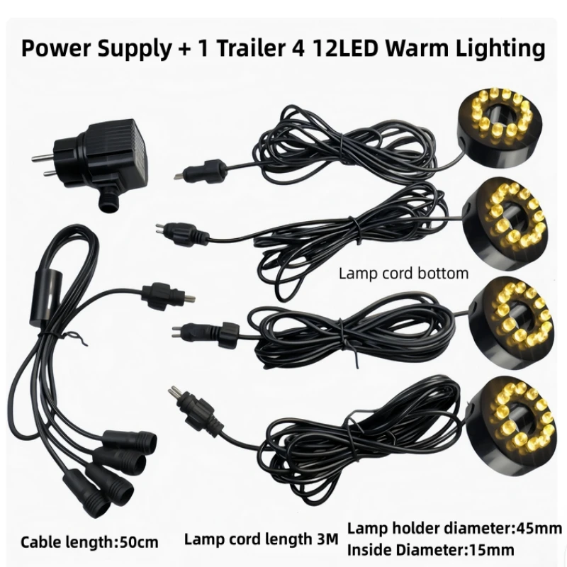 12V 1 bis 3 bis 4 Aquarium Licht LED Kreis Lichter Unterwasser 6-12LED Licht Ring Für Brunnen Teich garten AC Adapter Image