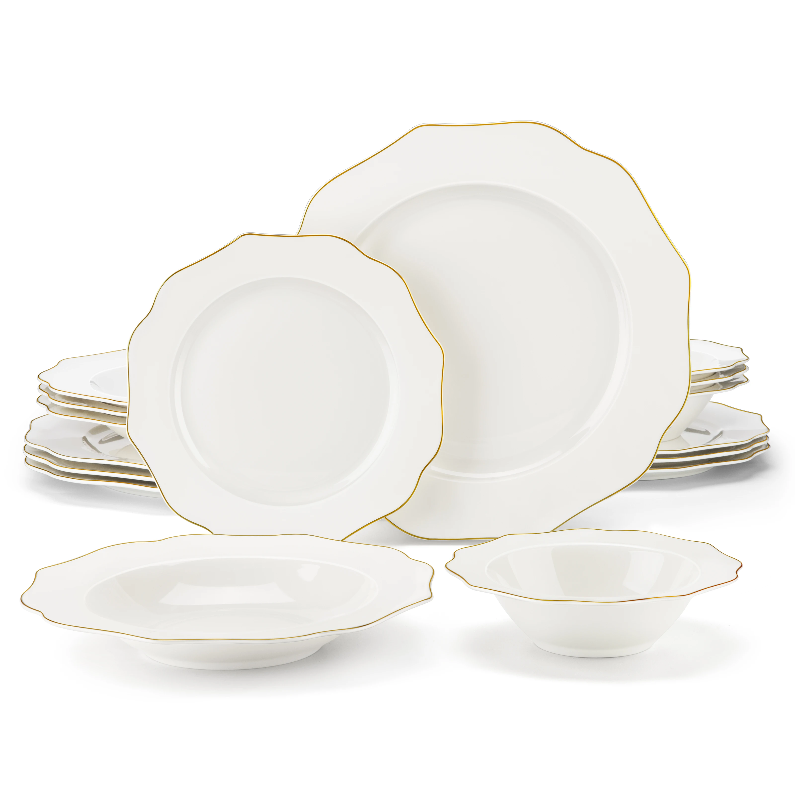 MALACASA 16/32-PIECE Nordic European Golden Rim White Porcelain Tableware Set with Bowl,Dinner&Dessert&Soup Plate Set for 4/8