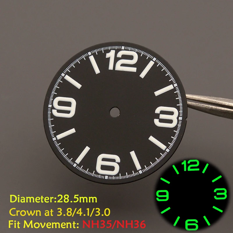 28,5 mm neues Oberflächen-Uhrenzifferblatt, passend für Japan NH35 NH36 7S26 7002-Uhrwerk für SKX007 SKX009 Turtle Abalone Tuna Canne Taucheruhr Image