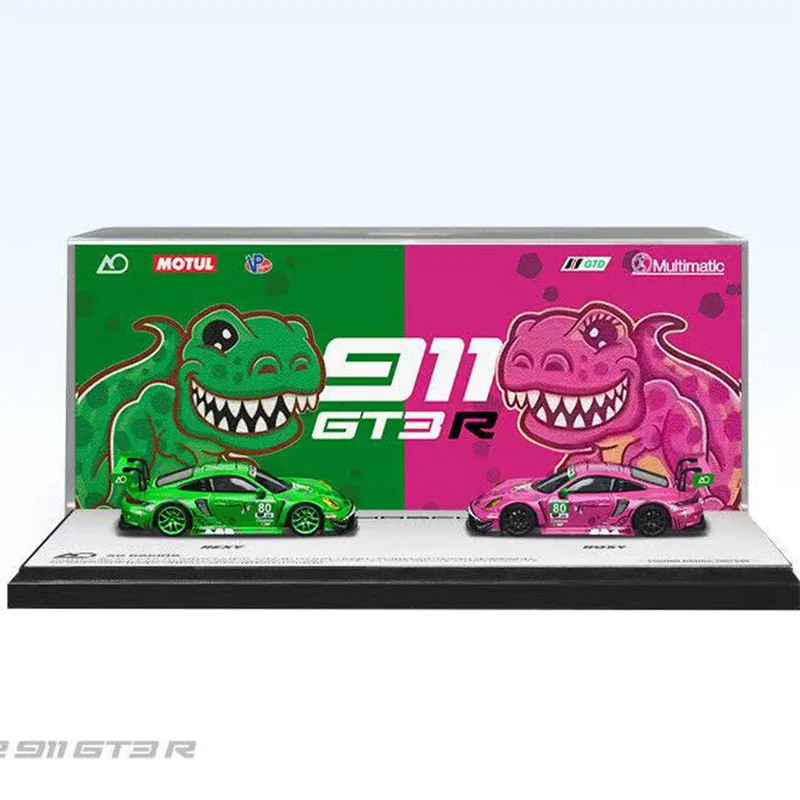SR 1:64 STAR RACE 911 GT3 Grüner Dinosaurier Rosa Dinosaurier Legierung Automodell Sammlung Spielzeug Image