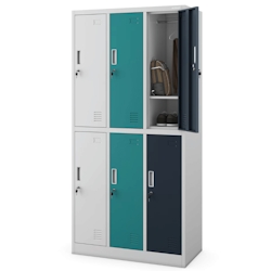 DELUKE Umkleideschrank Spind TOKIO - 6 Abteile, Etikettenhalter | Umkleidespind Schließfachschrank Garderobenspind, 185x90x45cm Grau-Blau-Anthrazit Image